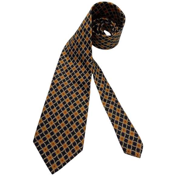 É GUIDO TONELLO Black/Orange Geometric Silk LUXURY Tie HANDMADE ITALY - Picture 1 of 5